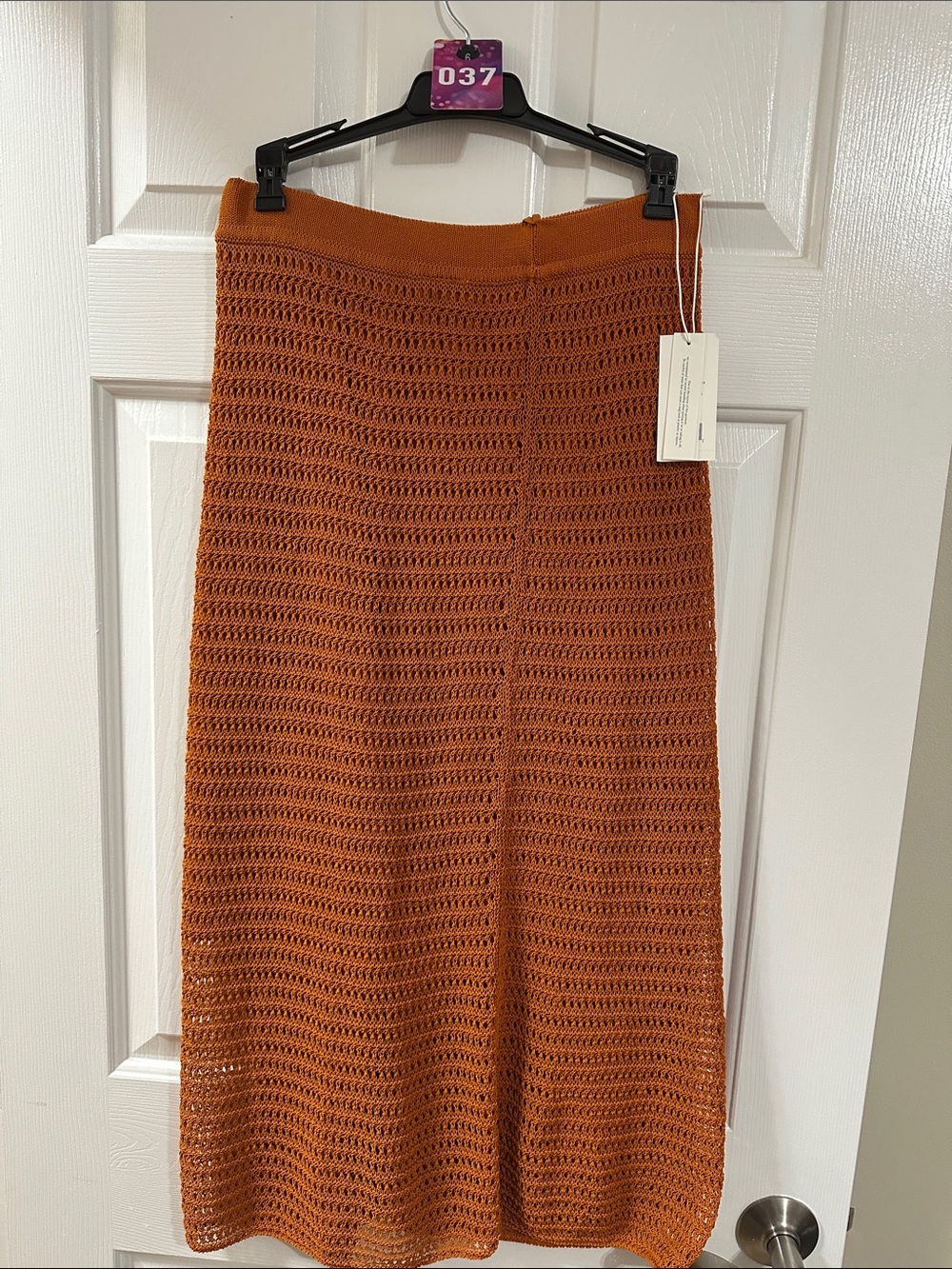 Vince Burnt Orange Crochet Midi Skirt